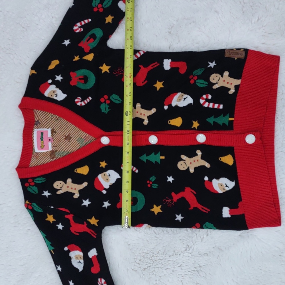 Tipsy Elves Black Cardigan with Red Trim and Festive Motifs - Picture 14 of 17